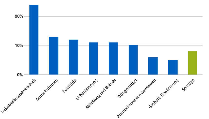 © Abbildung nach: Sanchez-Bayo, F., Wyckhuys, K.A.G. (2019). Worldwide Decline of the Entomofauna: A Review of its Drivers. Biological Conservation 232, 8-27. © Abbildung nach: Sanchez-Bayo, F., Wyckhuys, K.A.G. (2019). Worldwide Decline of the Entomofauna: A Review of its Drivers. Biological Conservation 232, 8-27.